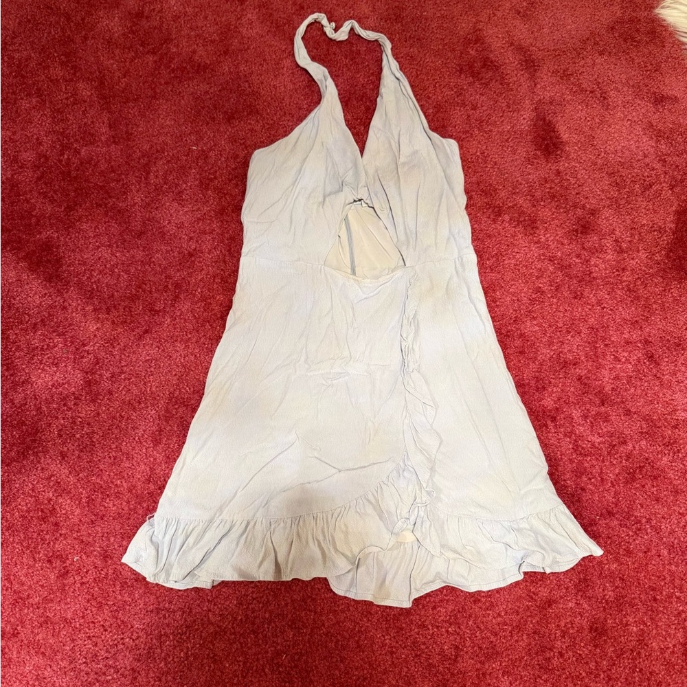 Tobi Light Blue/Gray Halter Ruffle Dress with key hole